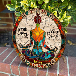 Please Be Mindful - Personalized Yoga Round Wood Sign