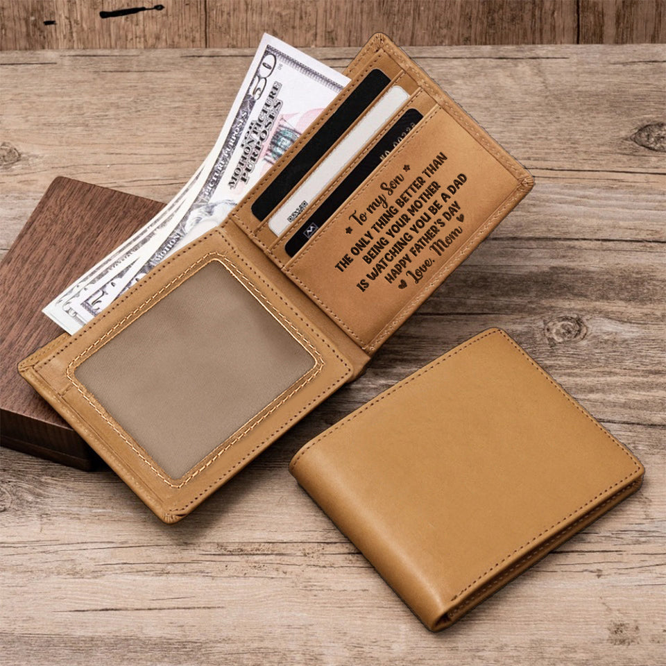 To My Son From Mom Dad Happy Father‘s Day Back View - Personalized Son Leather Wallet