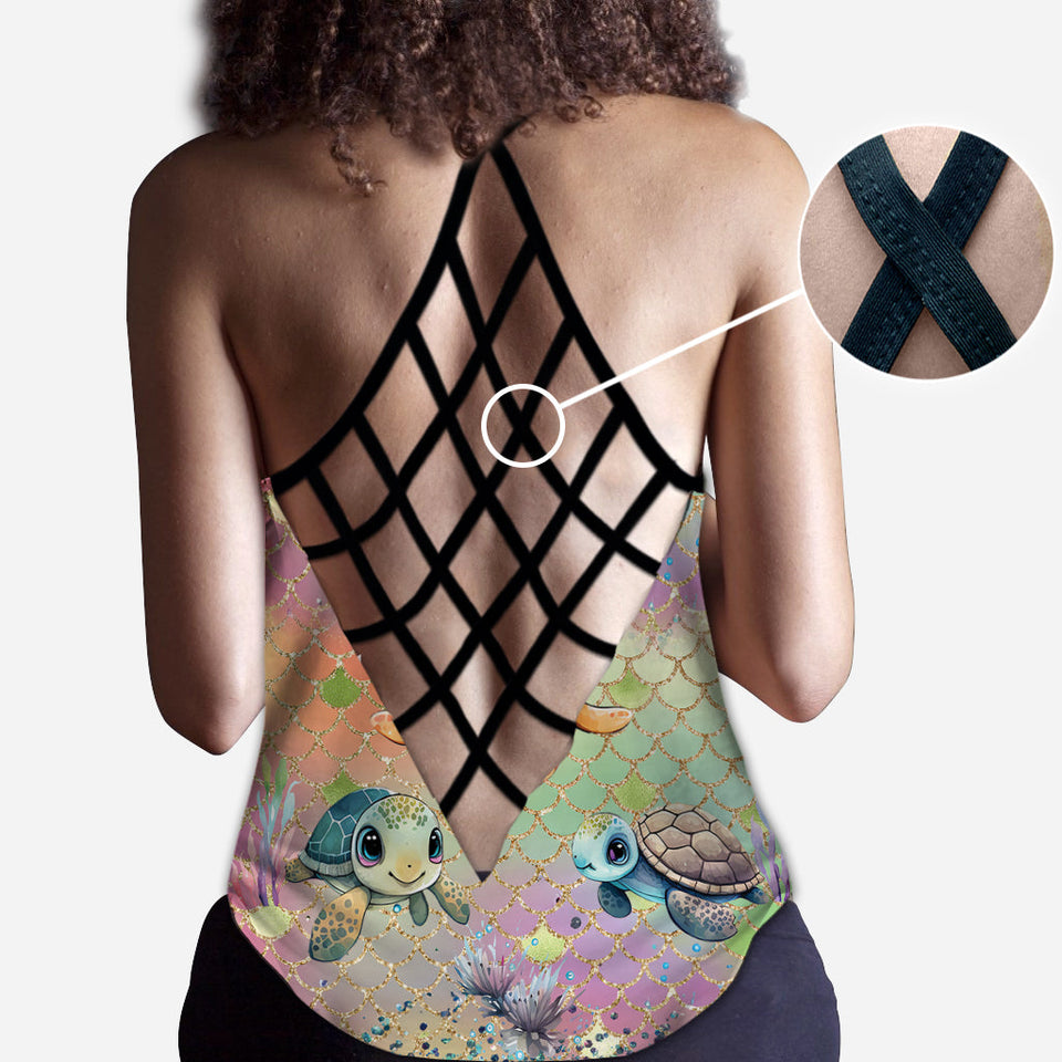 Colorful Turtle - Personalized Turtle Cross Tank Top and Leggings
