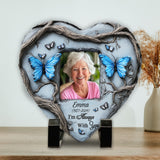 In Loving Memory Blue Butterfly - Personalized Memorial Heart Shaped Stone
