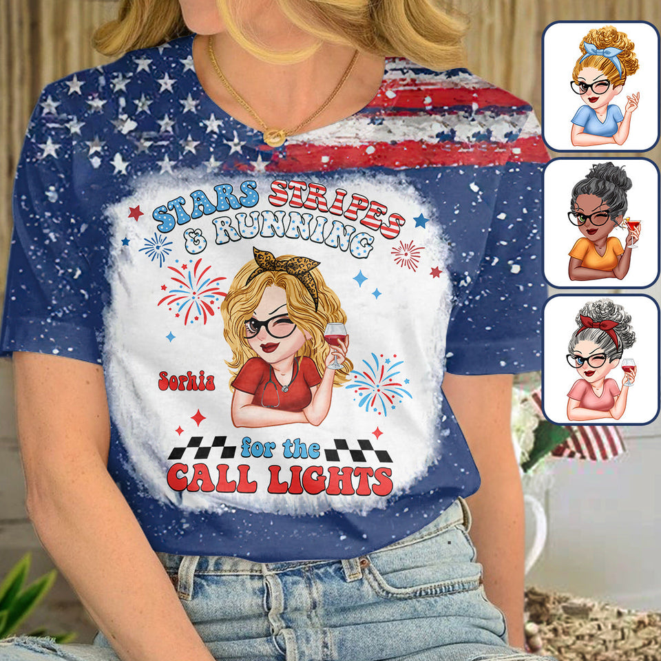 Star Stripes And Running For The Calling Light - Personalized Nurse All Over Shirt