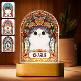 Pet With Stained Glass - Personalized Dog Shaped Plaque Light Base