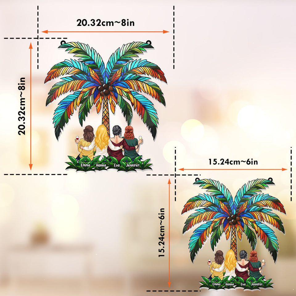 Besties Under The Palm Tree - Personalized Bestie Window Hanging Suncatcher Ornament