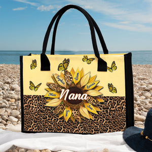 Nana Mom Auntie Family Sunflower Butterflies - Personalized Grandma Canvas Tote Bag