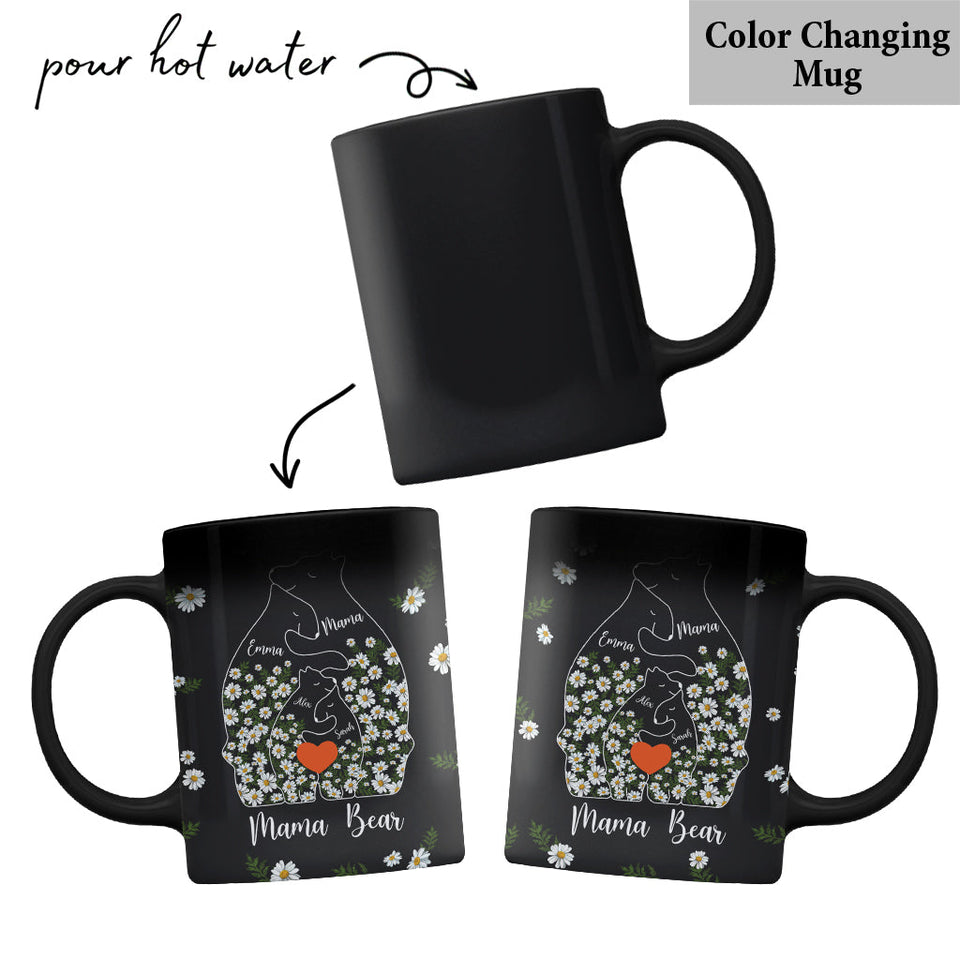 Floral Mama Bear And Cubs Hugging - Personalized Mother Mug