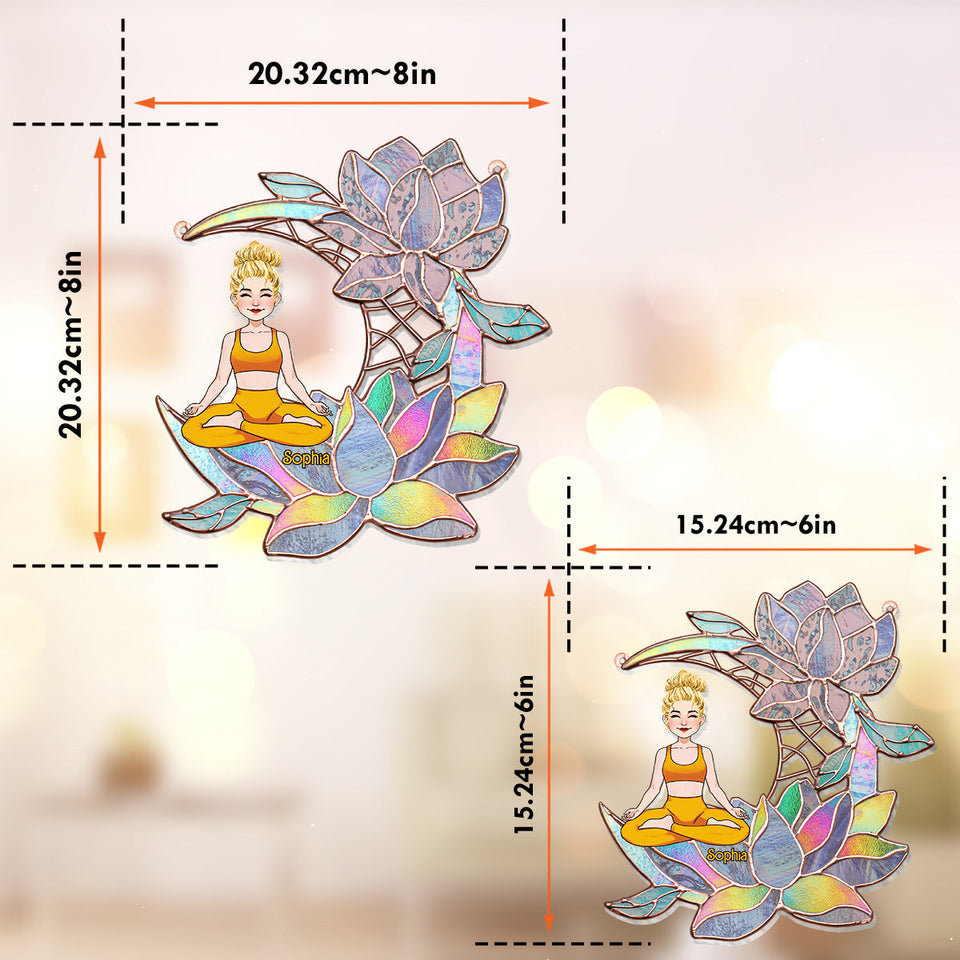 Yoga Girl On Lotus Moon - Personalized Yoga Window Hanging Suncatcher Ornament
