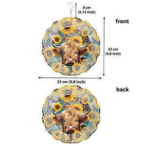 Highland Cow Among Sunflowers - Personalized Wind Spinner