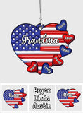 Grandma & Grandkids Puff Heart Flag - Personalized Grandma Car Ornament