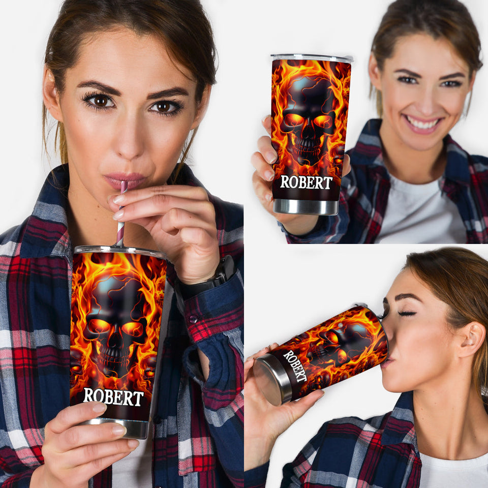 Melted Skull On Fire - Personalized Skull Tumbler
