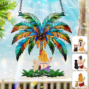 You & Me Under The Palm Tree - Personalized Dog Window Hanging Suncatcher Ornament