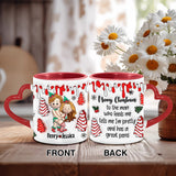 To The Man Who Feeds Me, Tells Me Pretty, And Has A Big Cock - Personalized Couple Heart Handle Mug