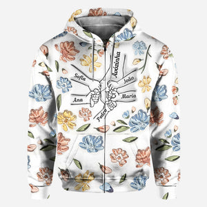 Mom's Love Hands Holding Pastel Floral - Personalized Mother All Over Shirt
