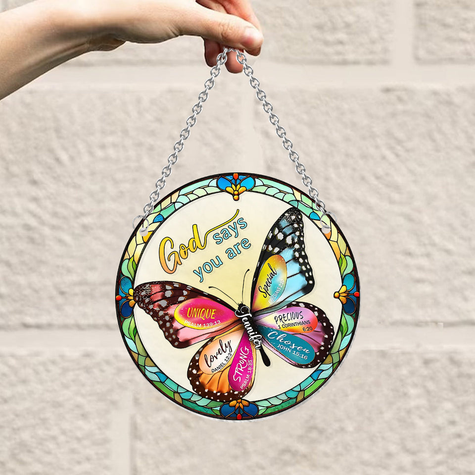 God Says You Are - Personalized Christian Window Hanging Suncatcher Ornament
