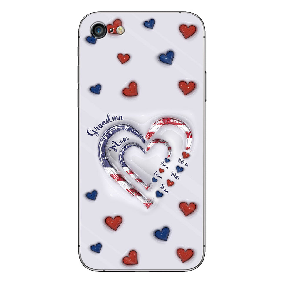4th Of July Grandma's Hearts - Personalized Grandma Phone Case