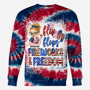 Flip Flops Fireworks And Freedom - Personalized Patriot All Over Shirt