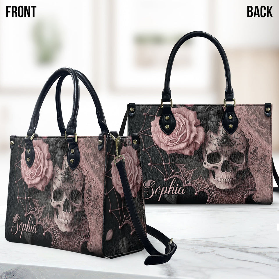 Enchanting Floral & Skull - Personalized Skull Leather Handbag