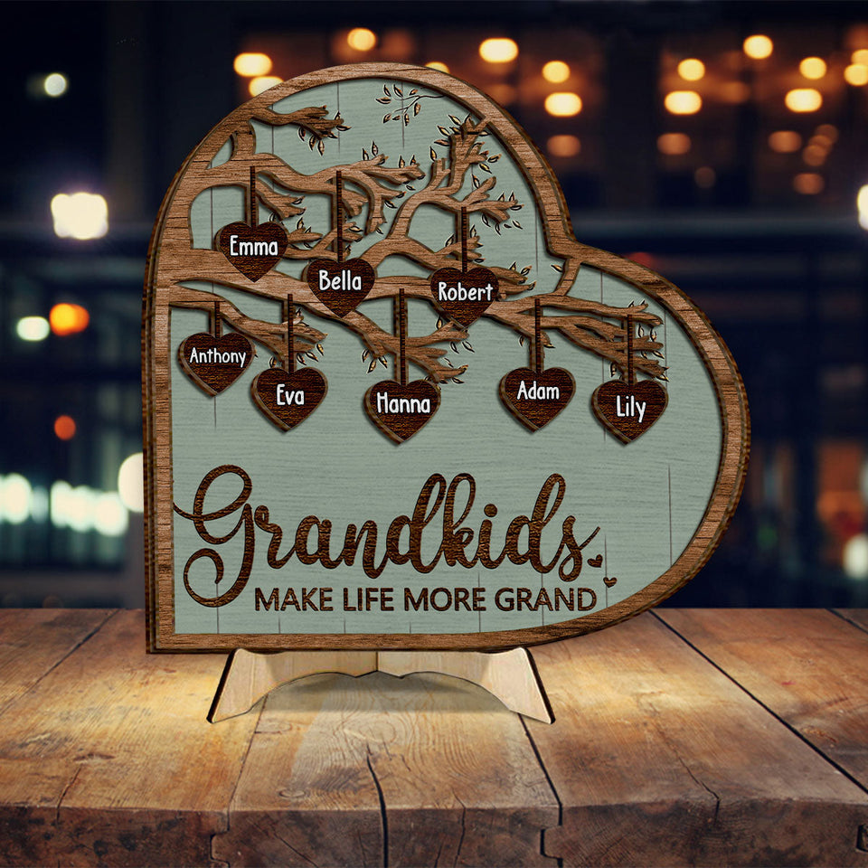 Grandkids Make Life More Grand - Personalized Grandma 2 Layered Wood Sign / Wood Plaque