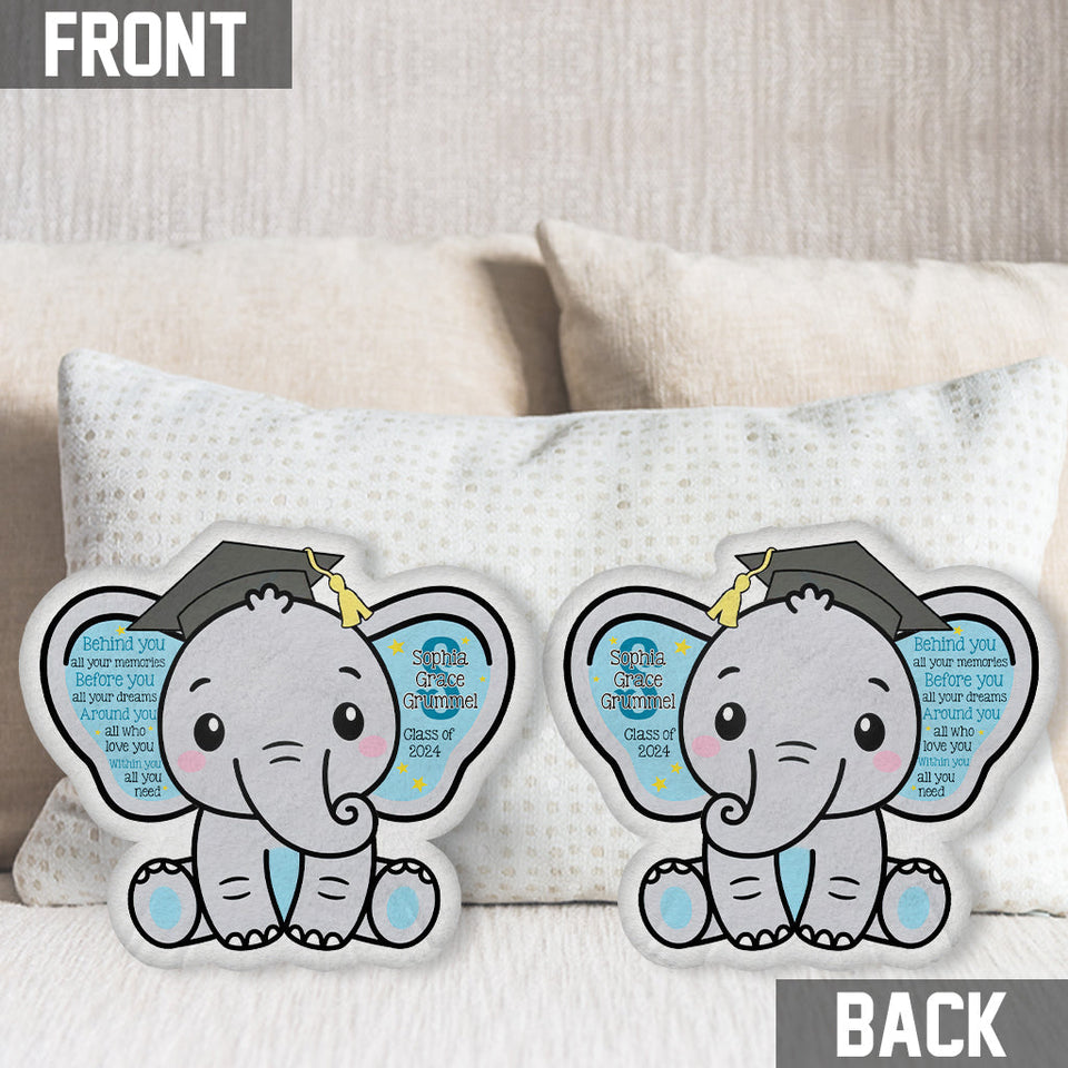 Graduation Elephant Behind You All Your Memories - Personalized Graduation Shaped Pillow