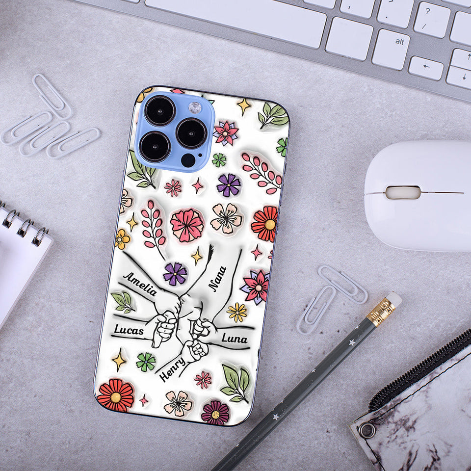 Spring Flower Holding Hands Nana Mom - Personalized Grandma Phone Case