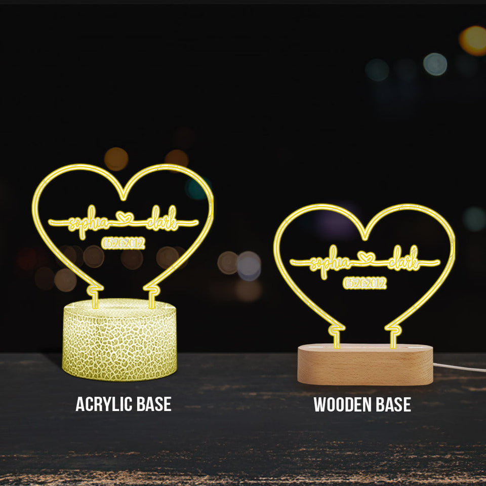Any Name And Date - Personalized Couple Shaped Plaque Light Base