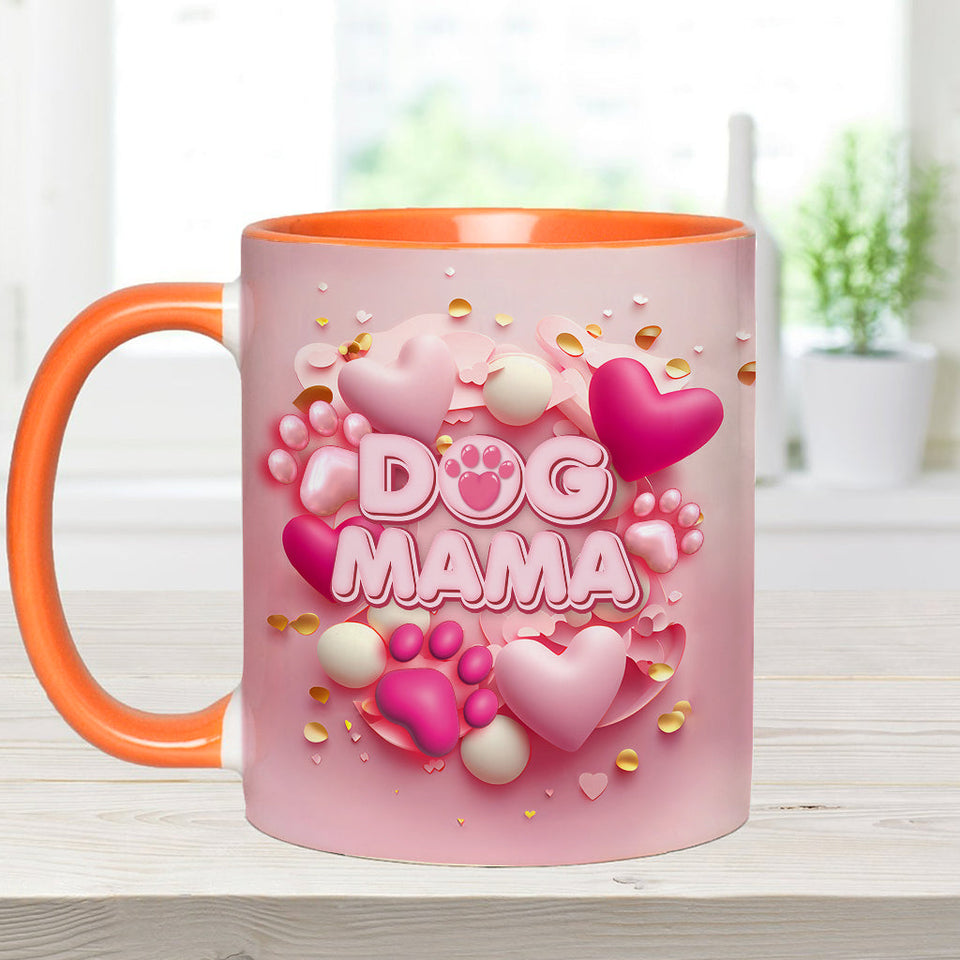 Dog Cat Mama Fur Mom 3D Pink Heart - Personalized Dog Accent Mug