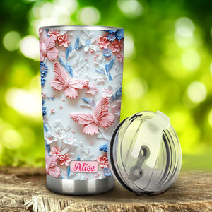 Pink And Blue Butterflies - Personalized Butterfly Tumbler