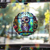 Chouette mignonne en vitrail - Ornement de voiture personnalisé en forme de hibou - Décoration de voiture sur mesure