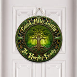 Cead Mile Failte Tree Of Life Rustic Style - Personalized Irish Round Wood Sign