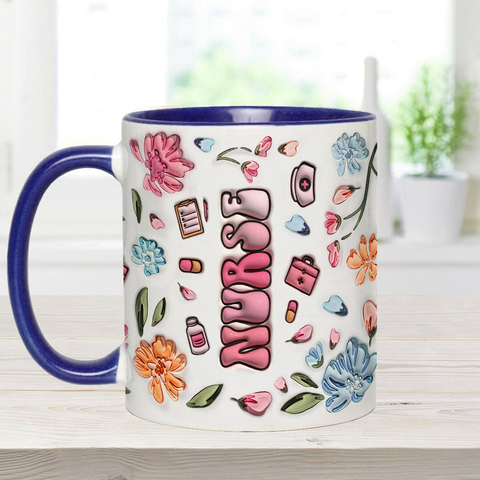 Nurse Life Pink Pastel Floral Inflated - Personalized Nurse Accent Mug