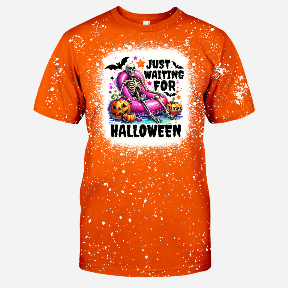 Just Waiting For Halloween - Personalized Skull Bleached T-Shirt