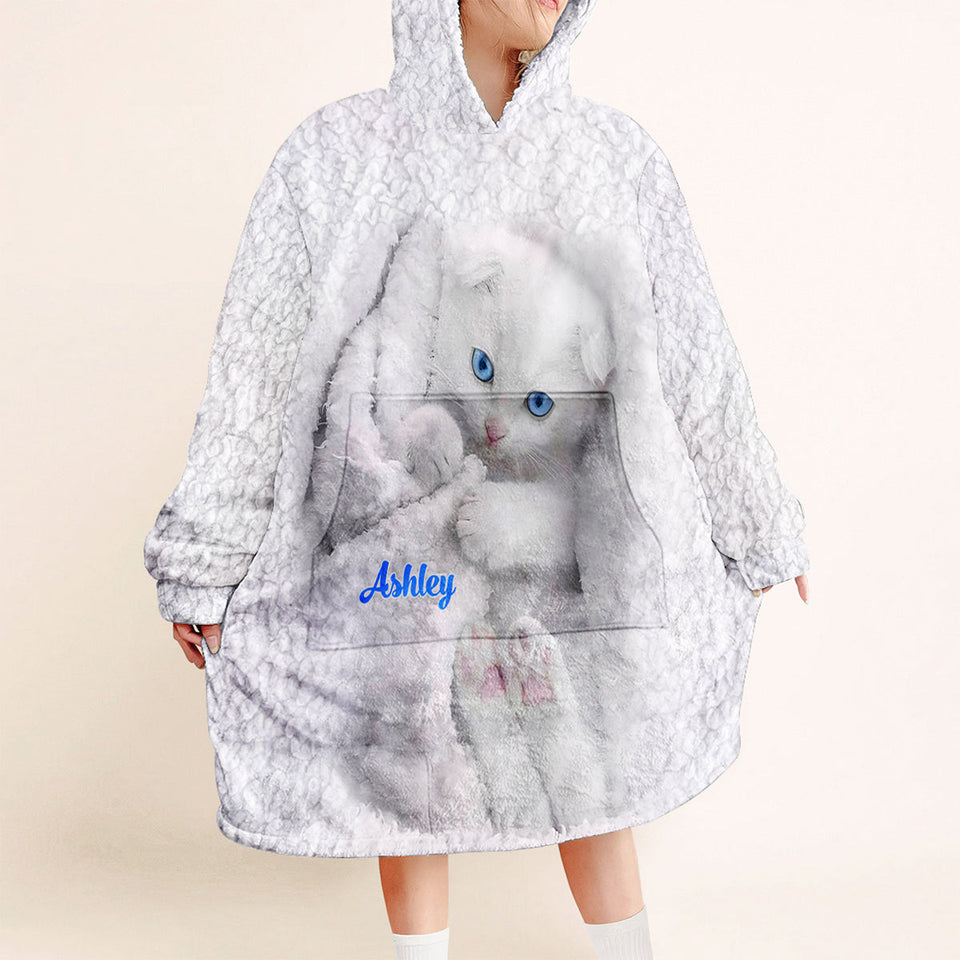 Happy Kitty - Personalized Cat Blanket Hoodie