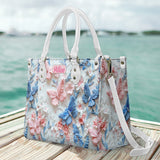 Pink And Blue Butterflies - Personalized Butterfly Leather Handbag