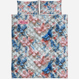 Pink And Blue Butterflies - Personalized Butterfly Quilt Set