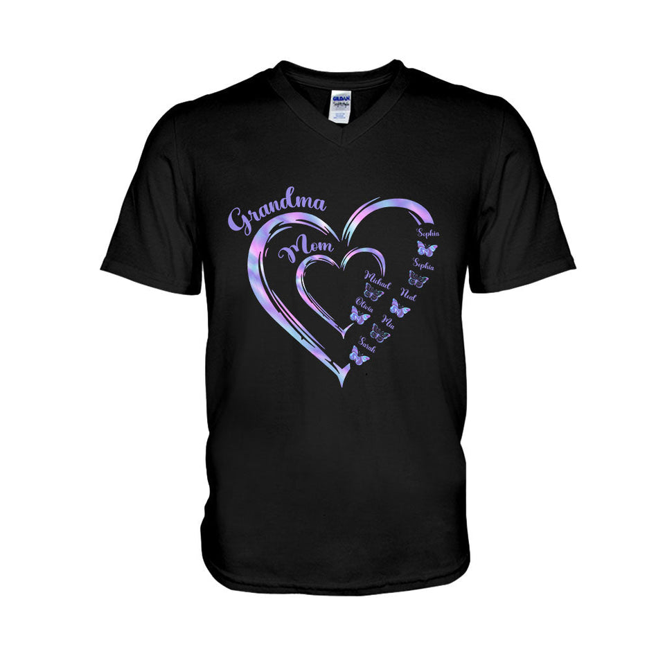 First Mom Now Grandma Butterfly Version - Personalized Grandma T-shirt And Hoodie