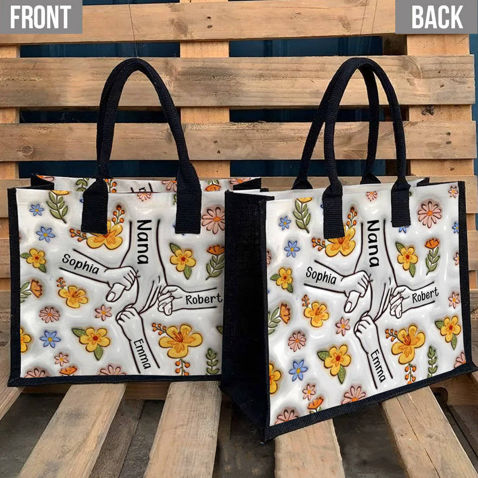 Holding Hands Grandma Mom Nana - Personalized Grandma Canvas Tote Bag