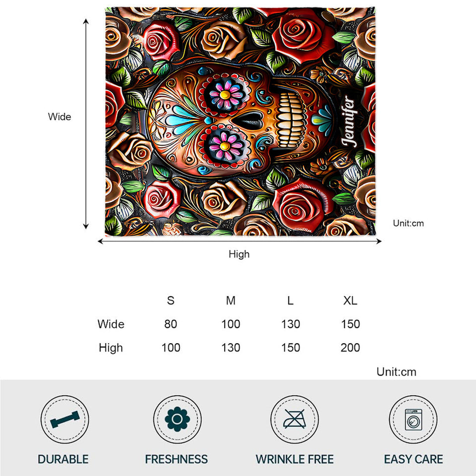 Roses And Skull - Personalized  Skull Blanket