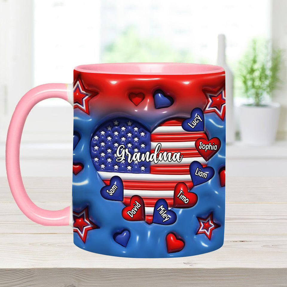 Grandma & Grandkids Puff Heart Flag - Personalized Grandma Accent Mug