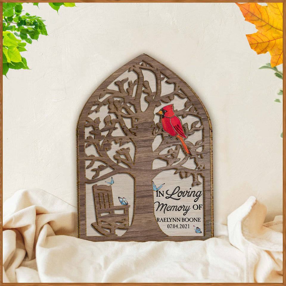 Fauteuil commémoratif Cardinal rouge - Plaque commémorative personnalisée en bois double couche