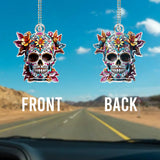 Floral Sugar Skull - Personalized Skull Custom Shaped Car Ornament