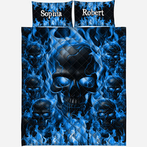 Melted Skull On Fire - Personalized Skull Quilt Set