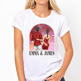 Pink Movie Background Couple - Personalized Couple T-shirt And Hoodie