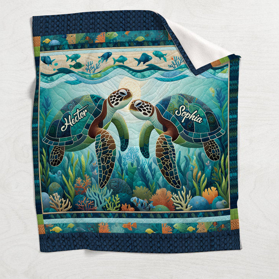 You & Me And The Sea - Personalized Turtle Blanket