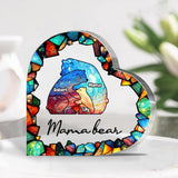 Mama Bear Colorful Stained Glass - Personalized Mother Custom Shaped Acrylic Plaque