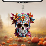 Floral Sugar Skull - Personalized Skull Custom Shaped Car Ornament
