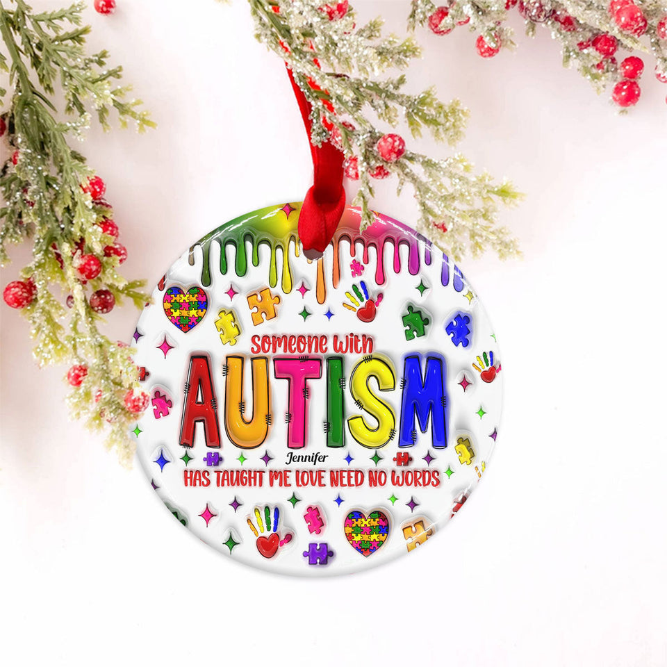 Love Need No Words - Personalized Autism Awareness Ceramic Circle Ornament