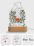 Floral Mama Bear And Cubs Hugging - Personalized Mother Shaped Plaque Light Base