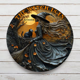 Beautiful Witch & Her Black Cat - Personalized Witch Round Metal Sign