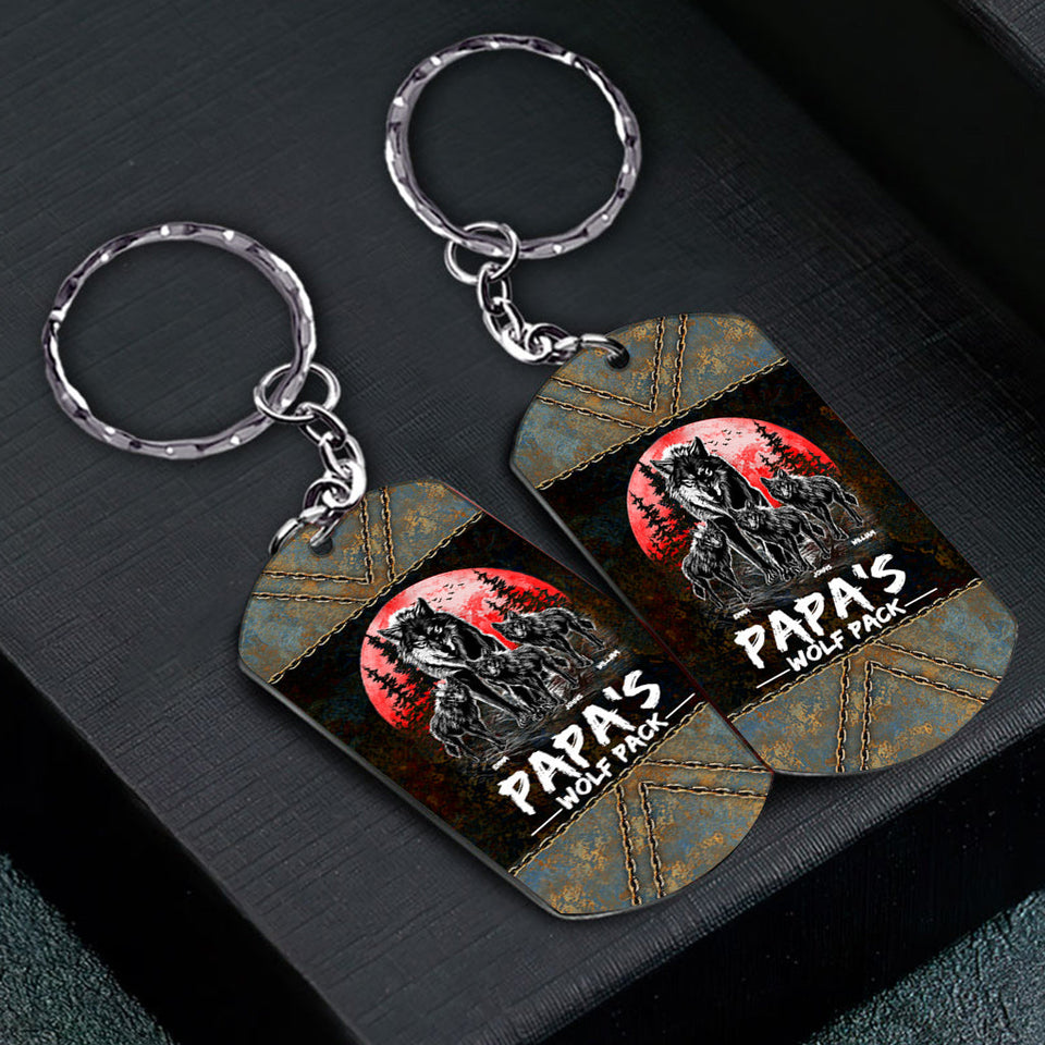 Grandpa's Wolf Pack Red Full Moon - Personalized Grandpa Stainless Steel Keychain