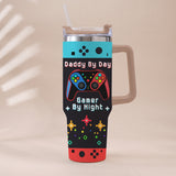 Daddy By Day Gamer By Night - Personalized Father Tumbler With Handle