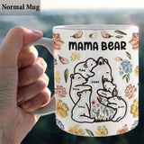Mama Bear Huggings Her Cubs Floral Style - Personalized Mother Mug